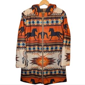 Just Fashion Now Aztec Western Horse Pattern Hooded Coat Size Small
